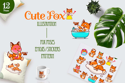 Fox Emojis Illutration bundle cute emojis cute fox fox emojis fox illustration pack emojis sticker