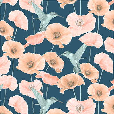Summer Floral - Poppy botanicalillustration fabric greetingcards homedecor hummingbird illustration kitchenware luxe poppy romantic stationery surfacepatterndesign vintage wallart wallpaper wildlifeillustration