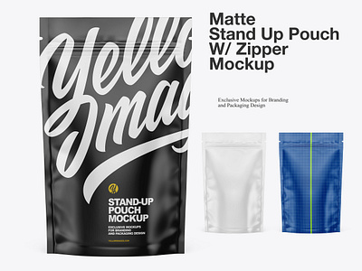 Matte Stand Up Pouch W/ Zipper Mockup download mockup pack pouch psd stand up stand up pouch yellow images zipper