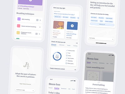 Meditation app concept app app design calm card clean figma graphs health home page meditation mindful mindfulness minimal modern purple stats ui ux