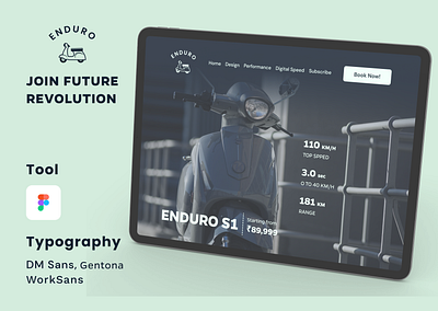 ENDURO EV Scooter Landing Page Or Website branding design electric scooter design electric scooter landing page ev scooter landing page landing page design product design ui website design