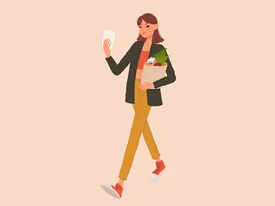 Food shopping character food girl illustration shopping