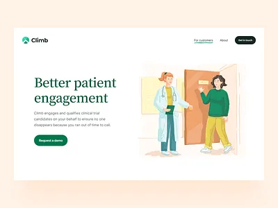 Climb. Product website. B2C Hero design digital medicare digital product illustration implementation jamstack landing page marketing website medtech product page product website saas design saas website design website design