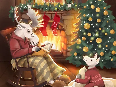 White Moose animal animals cute illustration digital art digitalartist digitalillustration familytime happy holidays illustration kids illustration moose newyear