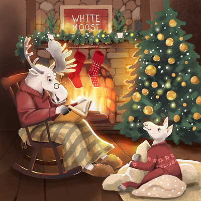White Moose animal animals cute illustration digital art digitalartist digitalillustration familytime happy holidays illustration kids illustration moose newyear