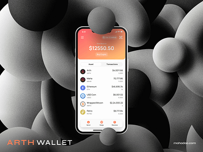 ARTH wallet abstract app art blockchain branding clean ui cover image crypto crypto wallet defi design ethereum finance illustration mobile mobile wallet orange polygon transactions ux