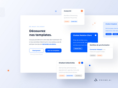 Prisme.ai card chatbot illustration layout shadow template ui webdesign