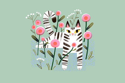 Meadow Kitty animal illustration cat cat and flowers cat art cat illustration cute cat illustration meadow stripey cat