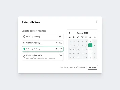 Delivery Options app autentika calendar checkout clean date datepicker delivery design e commerce parcel product product design schedule time ui ux web web design white