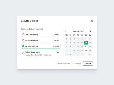 Delivery Options app autentika calendar checkout clean date datepicker delivery design e commerce parcel product product design schedule time ui ux web web design white