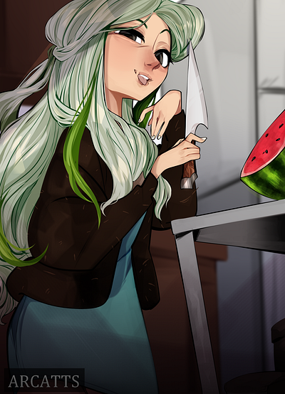 Watermelon Girl art artist artwork charactersdesign digital digital painting digitalart draw drawing graphic design illustration originalcharacters portrait