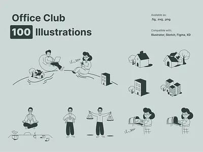 Office Club Illustration Pack graphic design illustration trending