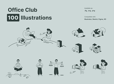 Office Club Illustration Pack graphic design illustration trending