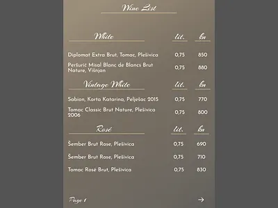 Pricing - Wine List for DailyUI 30 v.2 branding challenge dailyui dailyuichallenge design elegant event menu price ui ux wedding wine