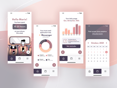 Screen time monitoring app app design figma graphic design illustration interface mobile phone ui vector