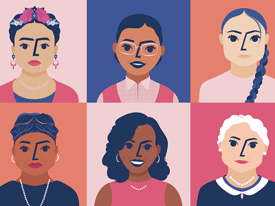 Series of Women Portraits blue digital art empowering women frida kahlo greta thunberg illustration maria montessori maya angelou michelle obama pink portrait portrait illustration rosa parks women women portrait