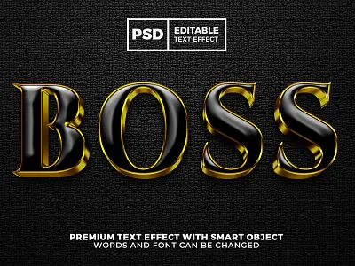 Boss Black Gold Luxury 3D Editable text effect psd template 3d background black boss branding design editable gold golden logo luxury moackup premium template text effect typography