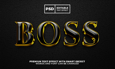 Boss Black Gold Luxury 3D Editable text effect psd template 3d background black boss branding design editable gold golden logo luxury moackup premium template text effect typography