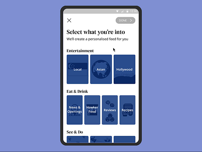 Content Personalization Setting cold start personalization interaction design mobile app design mobile design personalization preference setting ui design ux design