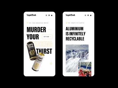 Liquid Death art direction can clean homepage illustration interaction landing layout mobile premium responsive ui water webdesign website
