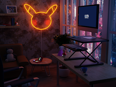 Night Vibes 🌃 ash ashketchum blender blender3dart cute gamer interior low poly lowpoly lowpolyart pikachu pokemon room