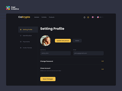 CaKrypto - Crypto App & Web UI App Design bit coin capi coin creative crypto design illustration stock ui web