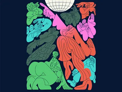 9 Ladiez Dancing apple pencil character christmas dance dancing disco disco ball drawing figure gradient group happy holidays holidays illustration ipad pro merry christmas series woman women