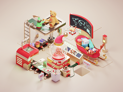 Toy Workshop 3d abstract blender christmas diorama illustration isometric lowpoly render xmas