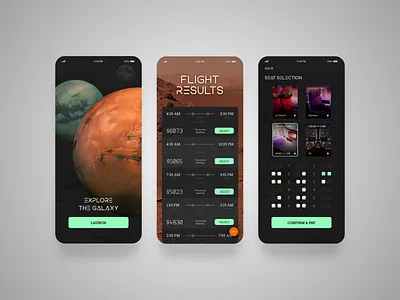 Spaced Mobile bookingapp darkmode design future mars mobile mobileapp mobiledesign moon spaced spaceexploration spacetravel travelapp ui