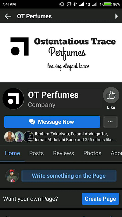 OT Perfumes Facebook Page branding design logo