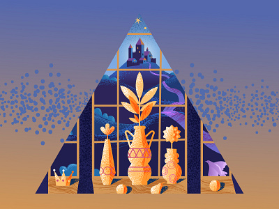 Fairy still life adobe illustrator art castle fairy tale gradient hills illustration magical night sky road still life textures trendy vases vector