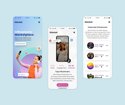 Influencers Marketplace App Design app design design figma mobile app ui design uiux user interface ux design webapp