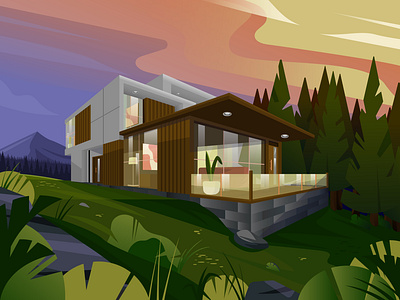 Gupon - Forest house illustration architec art building building illustration characters design flat flat illustration forest forest house graphic design home illustration landscape