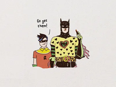 Spontaneity batman book comics style funny humor illustration naive perfect style retrolook robin sketchy spontaneity superheroes website illustration