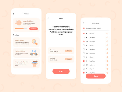 Pull Outs Exercises (Stamurai) health kawaii minimal salmanwap speech speech therapy speech therapy app design stammering stamurai stuttering ui ui design