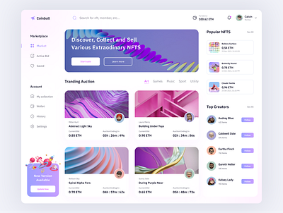 Dashboard - NFT Marketplace artwork bitcoin blockhain clean design cryptocurrency dashboard ethereum finance light mode marketplace modern design money nft dashboard nft market nft marketplace portfolio trade ui design ux design wallet