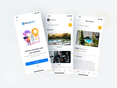 RecSphere - Real Estate App app clean clean ui guest home buy host house housing interface mobile mobile application mobile screen property real estate real estate app rent app roni ui uiux ux ui design