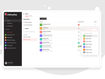 Assign Projects to Team Members app design ui web