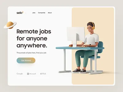 Remote Job Header - Web Design design interface designer job job list job portal jobseeker landing landingpage minmal remote remote job remote work uiux web design website yasir