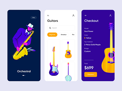 Acoustic - Mobile Design for Music Store animation colors illustration illustrator mobile mobile design motion music music store ui ui design ux ux design