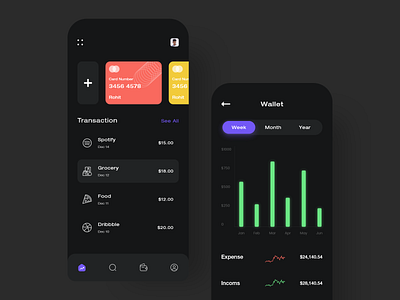 Finance Mobile App branding dark theme design financeapp illustration logo mobileapp tecorb ui userinterface ux vector