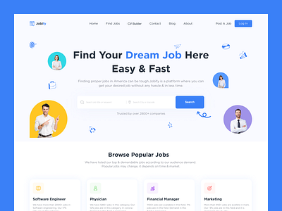 Jobify - Job Website Header career design hero section hiring homepage job finder job listing job platform job portal job ui job website landing page minimal minimal ui recruitment ui ui design web web design website