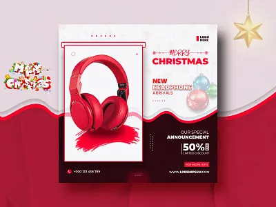 Headphone Sale Social Media or Instagram Post Design Template audio branding christmas christmas tree design graphic design headphone headphone sale icon illustration logo music post post design print social media ui ux vector