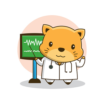 Caty the Doctor cartoon cat cute design doctor heart illustration kitten monitor pulse vector