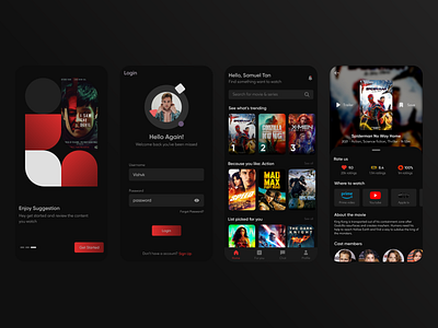 Movie suggestion app design home icon illustration login mobile ui design movie movie suggestion onboarding suggestion ui ui design ux walkthrough