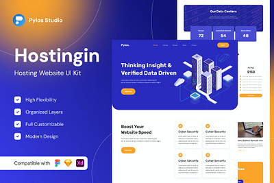 Hostingin - Hosting Website UI Kits branding design hosting hosting website html illustration kit landing page minimal minimalist slides technology trending ui ux vector web web development web maintance webtemplate