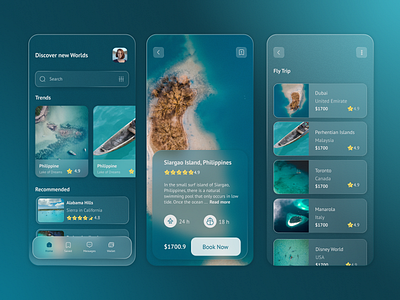 FamTrip (Travel App) app application glass glassmorphism graphic design sea tour travel trip ui userexperience userinterface ux
