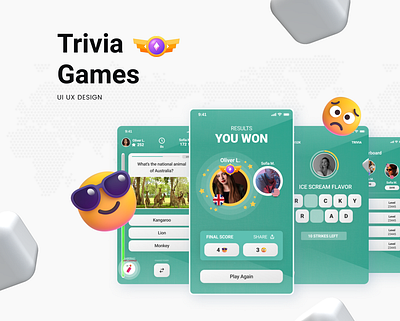 Trivia Quiz Games app branding design game design graphic design illustration trivia game trivia quiz games ui ui ux design ux