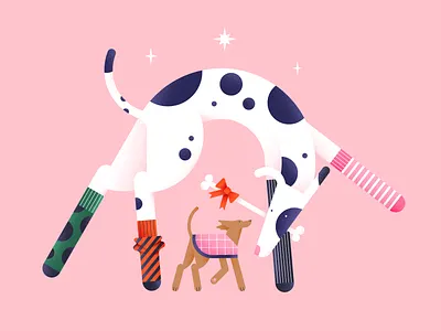 A little gift for you animal bone bowtie christmas color design digital dogs flat gift illustration pattern pet socks stars stripes vector