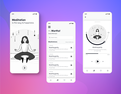 Meditation App Design app design app ui design branding creative design fitness app design graphic design gym illustration meditation app mobile app mobile ui design mockup popular ui design prototype social media trending app design ui ux design wireframe yoga app design